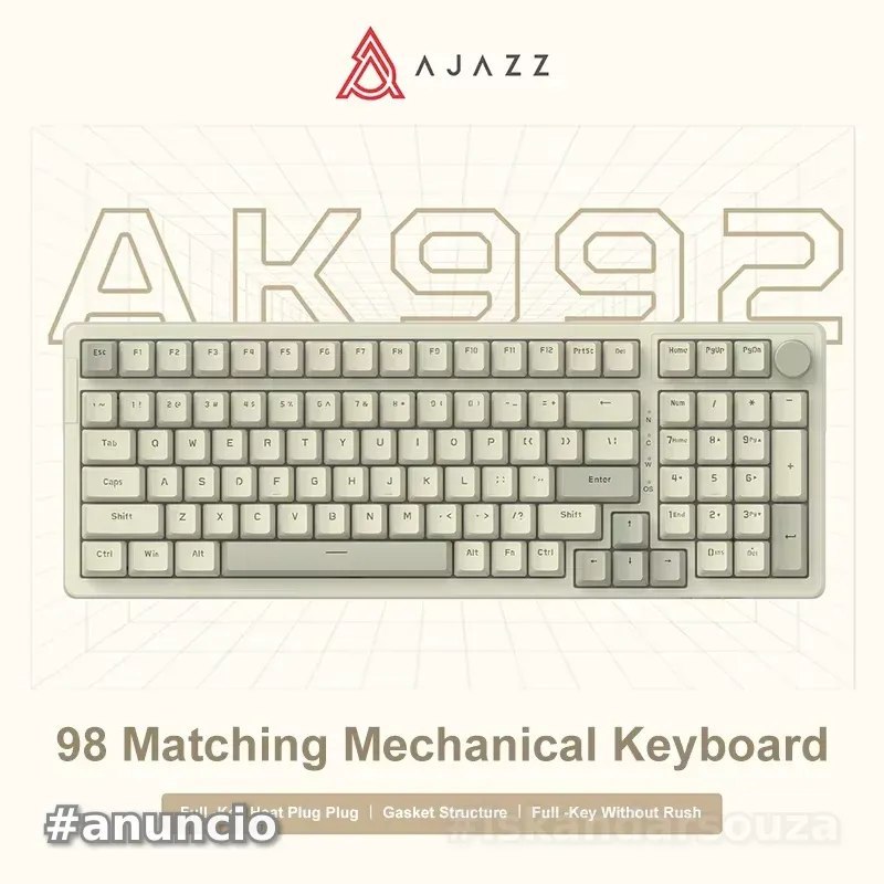 AJAZZ AK992 Teclado Mecânico 100% Gamer, Com Fio 98 teclas, hot-swap, knobs de volume AK 992