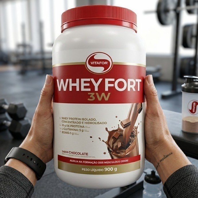 Whey Fort 3W Vitafor Proteina em Po Sabor Chocolate 900g com Frete Grátis