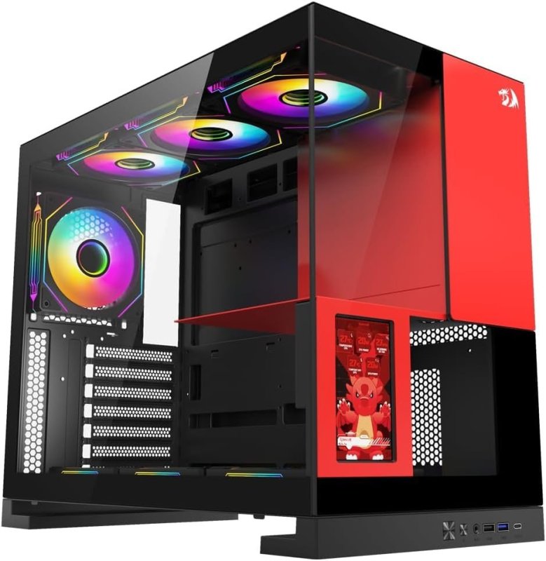 Gabinete Gamer Redragon Eternal Pro Preto e Vermelho Sem Fans com Tela LCD CA-613BR