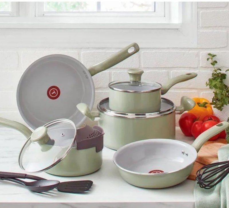 Jogo de Panelas Tefal Recycled Ceramic Verde 9 Peças
