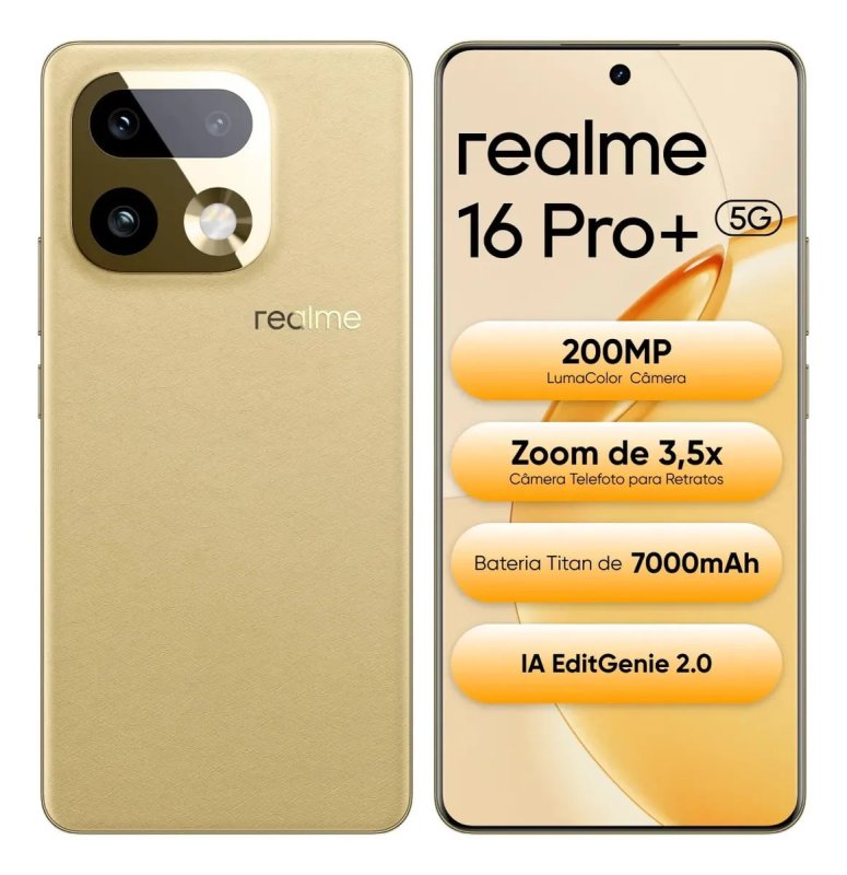 Realme 16 Pro+ 512GB 12GB RAM - Câmera 200MP - 5G - Dourado