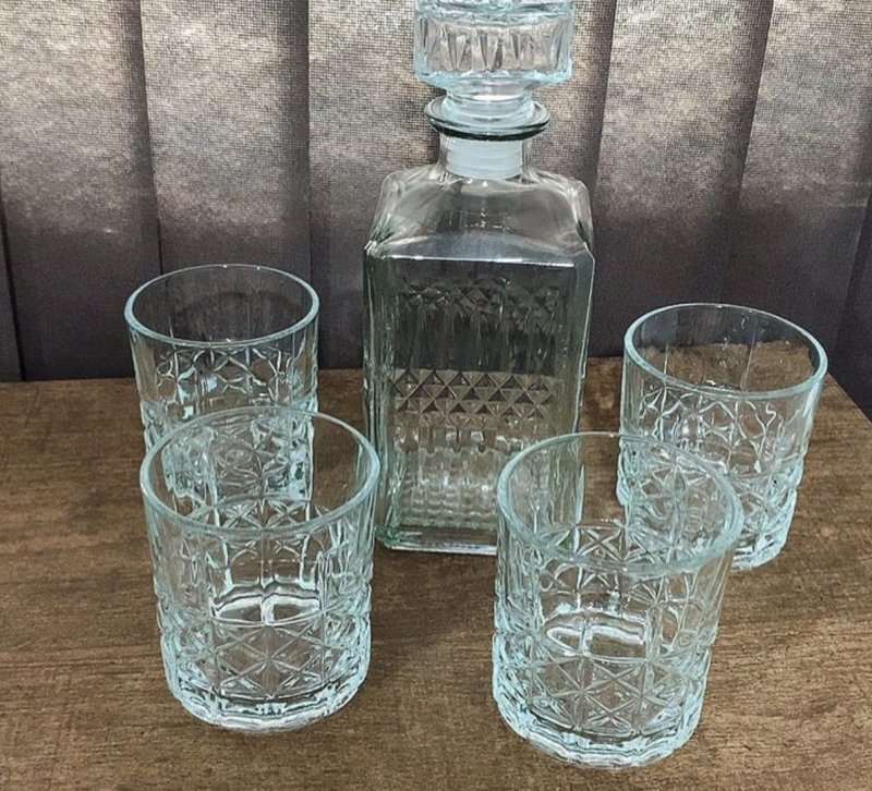 Jogo 6 Copos Baixos De Vidro Lapidado - Whisky, Água, Drinks Transparente