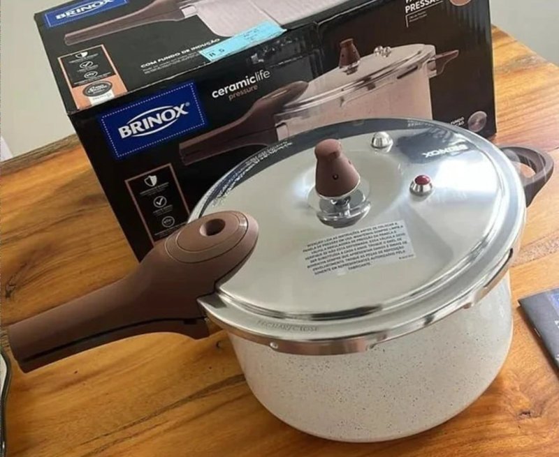 Panela Pressao Brinox 4952/103 Ceramic Pressure Indução 6,8l Vanilla + Frete Grátis