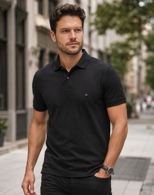 Camisa Tommy Hilfiger Masculino Curta Im 1985 Regular Polo Black