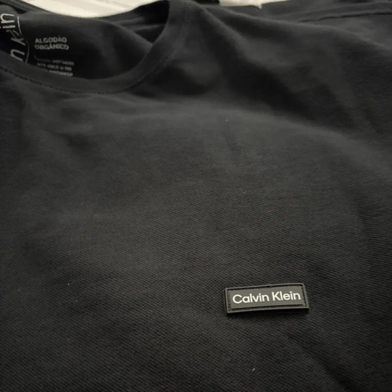 Camiseta Calvin Klein Masculina Piquet Orgânico Preta
