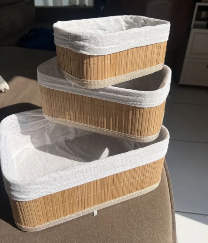 Kit 3 Cestos Organizador De Bambu Multiuso Com Forro