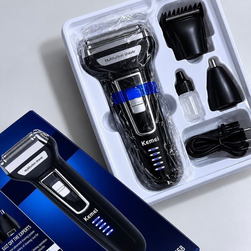 Aparador Barbeador Kemei KM-6558 Recarregável 3 Em 1 Cabeças Removíveis Bivolt + Frete Grátis