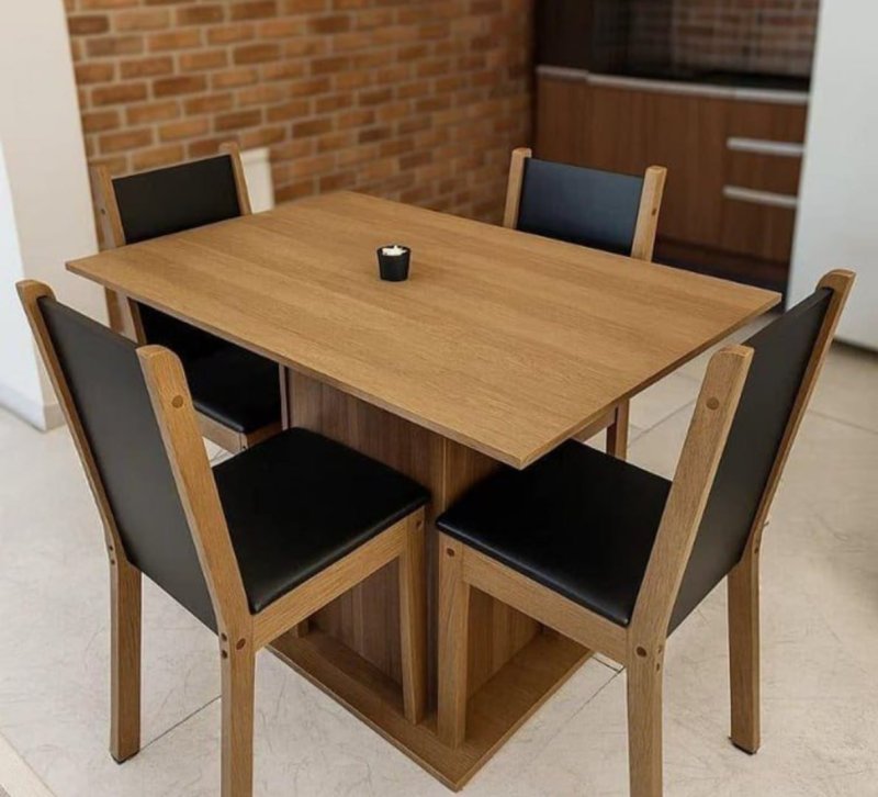 Sala De Jantar Madesa Talita Mesa Tampo Madeira 4 Cadeiras Cor Rustic/Preto/Oxford