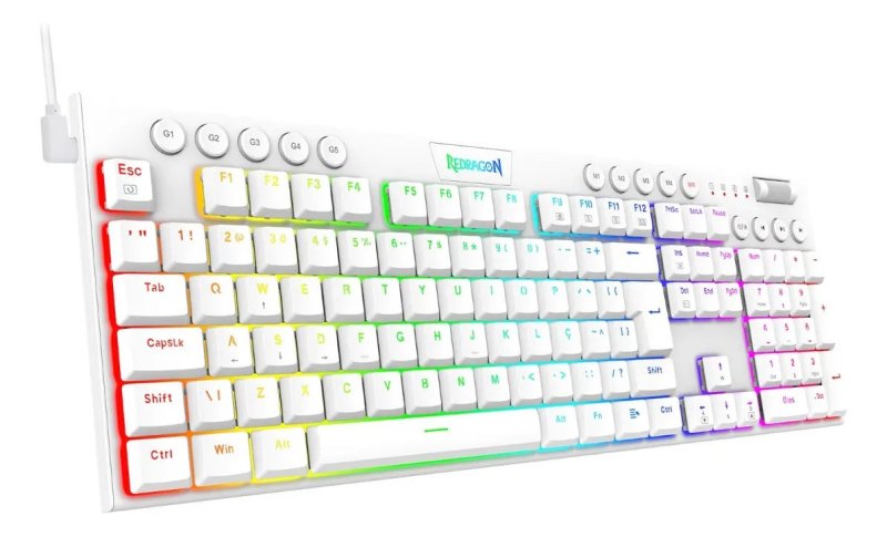 Teclado Mecânico Redragon Horus RGB Lunar White – Switch Marrom