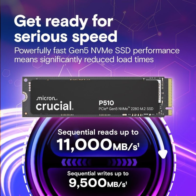 Crucial SSD NVMe P510 1TB Gen5, até 11.000 MB/s, SSD PCIe 5.0