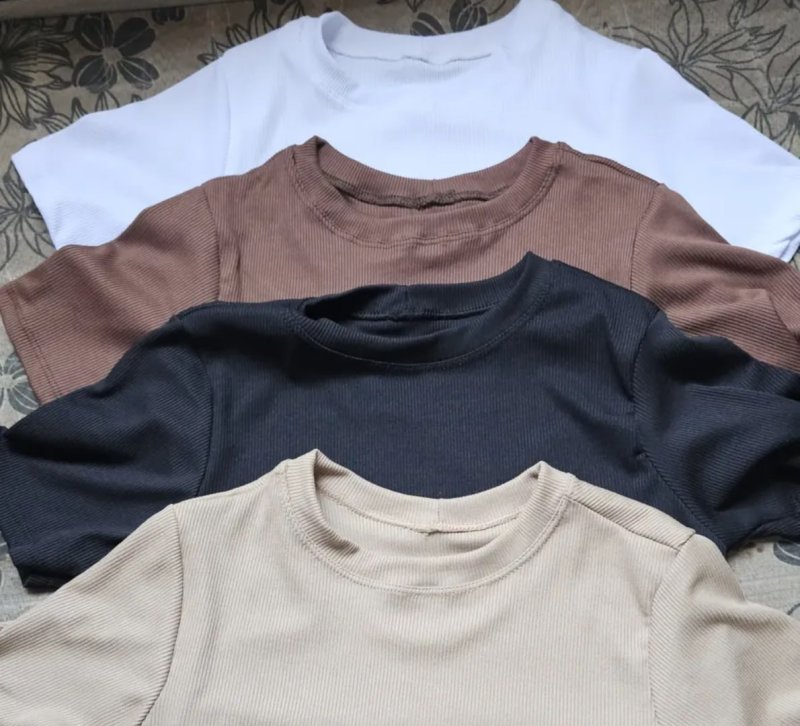 Kit 4 Blusas Feminina Ribana Canelado Estilosa Básica Casual Preto, Branco, Marrom E Nude Lisa M/g (36/42)