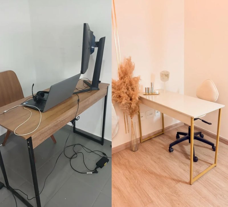 Escrivaninha Industrial 110cm Mesa Estudo Aparador Pés Aço