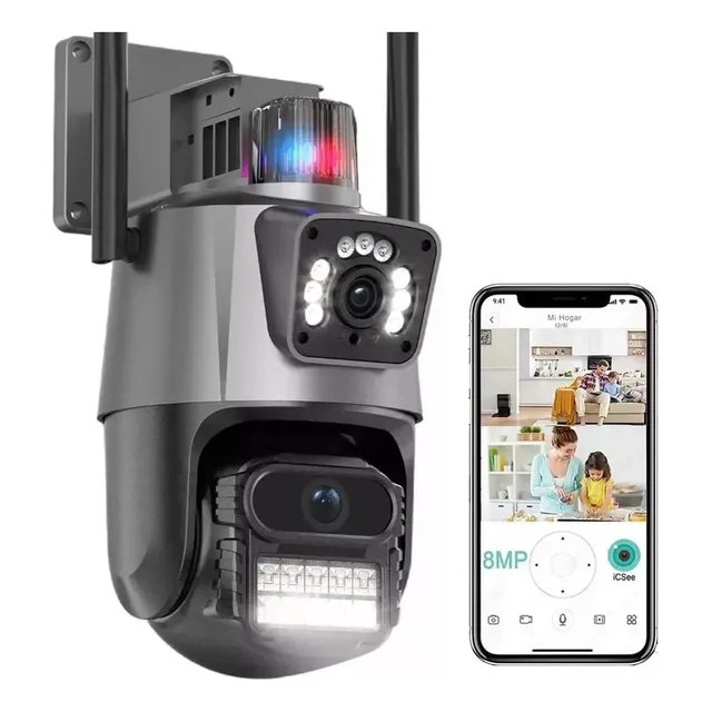 Câmera de Segurança Wi-Fi IP 3MP Lente Dupla 360° Externa Cinza