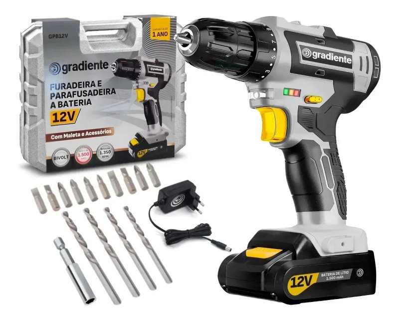 Gradiente GPB12V 3/8 Parafusadeira Furadeira - Bateria 12V - Cinza