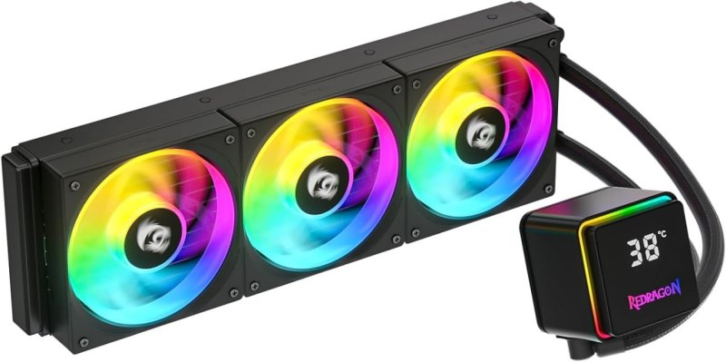 Water Cooler Redragon CCW-3017 Preto 360mm ARGB 2550 RPM com Display de Monitoramento Magnético