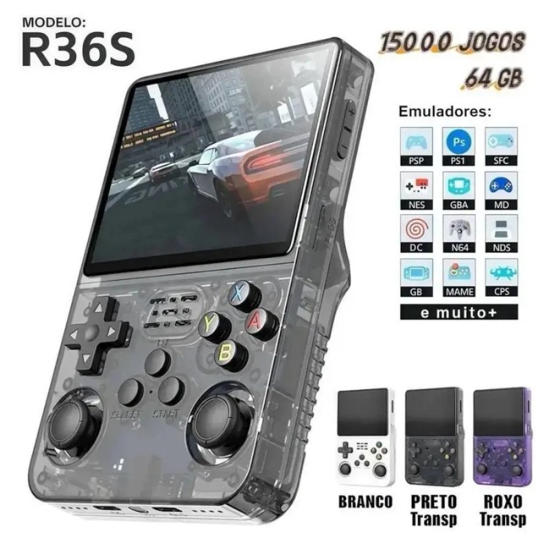 R36S Console Portátil Retrô Tela 3,5 IPS polegadas, 21+ emuladores, 64GB 15000 jogos