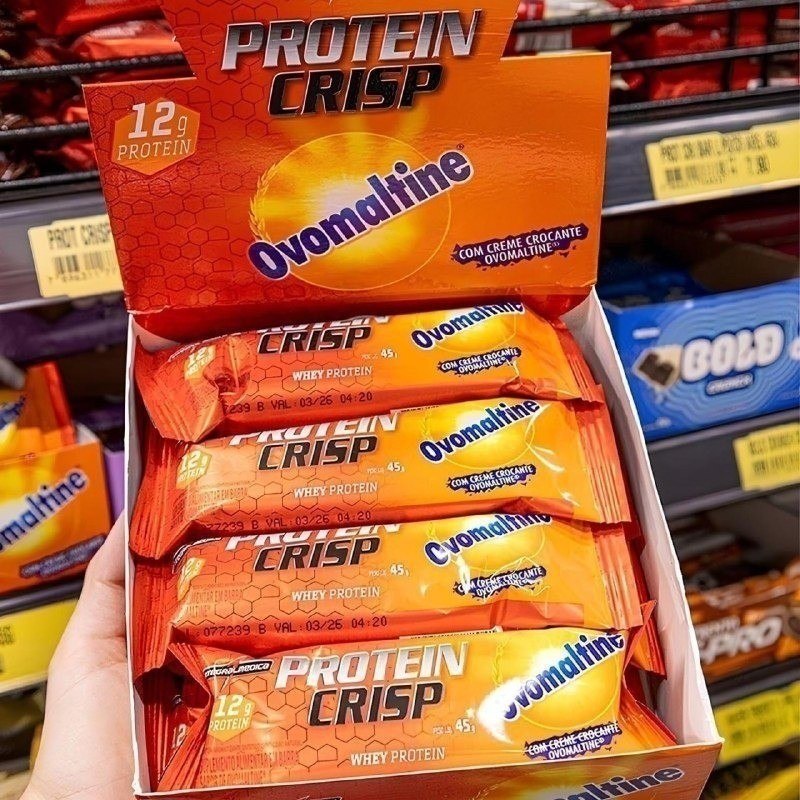 Crisp Bar Barrinha Proteica Cx 12 Unidades Sabor Ovomaltine