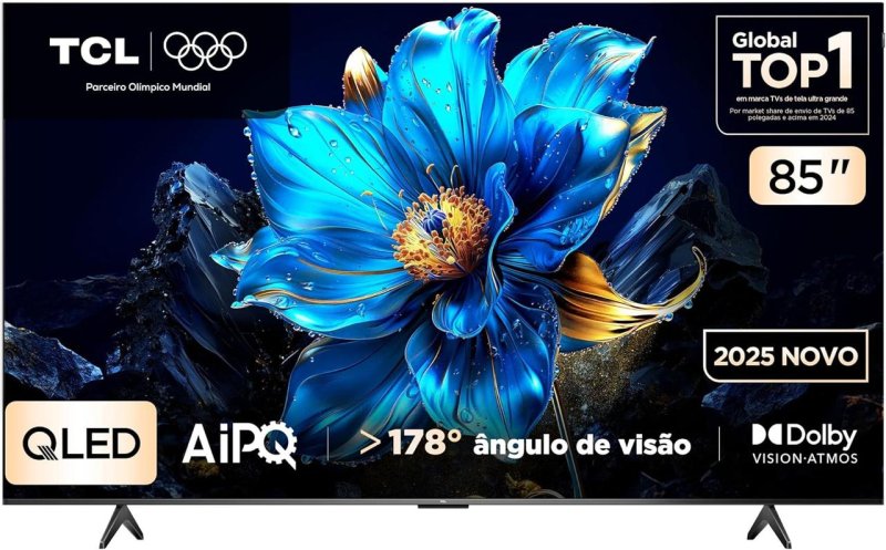 Smart TV TCL 85” QLED 4K com Google TV, Dolby Vision e Dolby Atmos
