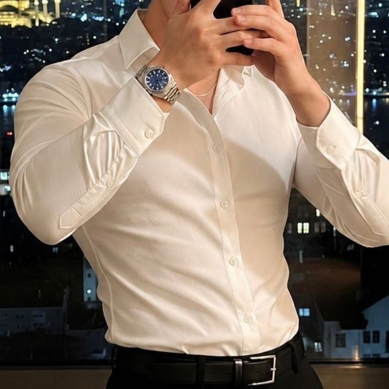 Camisa Social Masculina Manga Longa Elastano Stretch