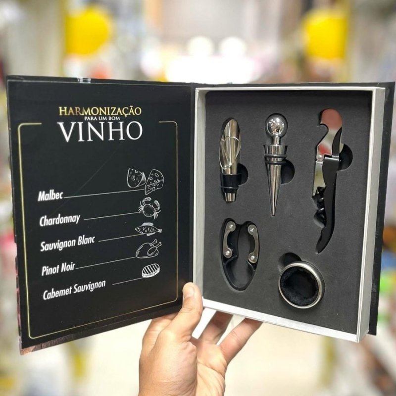 Kit Para Vinho 5 Peças: Abridor, Dosador, Saca Rolhas E Tampa + Frete Grátis