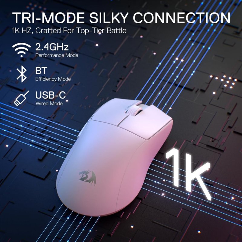 Mouse Gamer Redragon King Pro Branco Pixart PAW3395 26000DPI M916W-PRO-1K