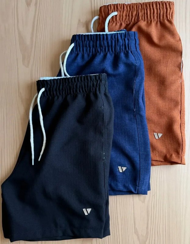 Kit 3 Shorts De Linho Masculino Bermuda Leve Praia Verão