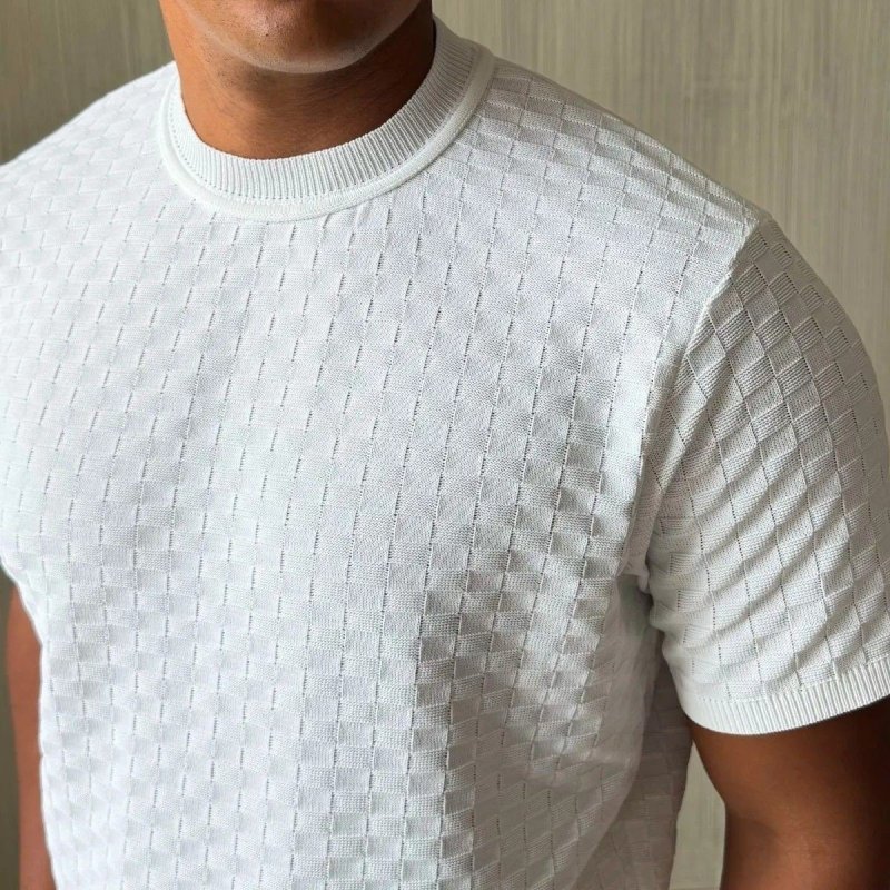 Camiseta Masculina Manga Curta Xadrez Tricô Leve Elegante