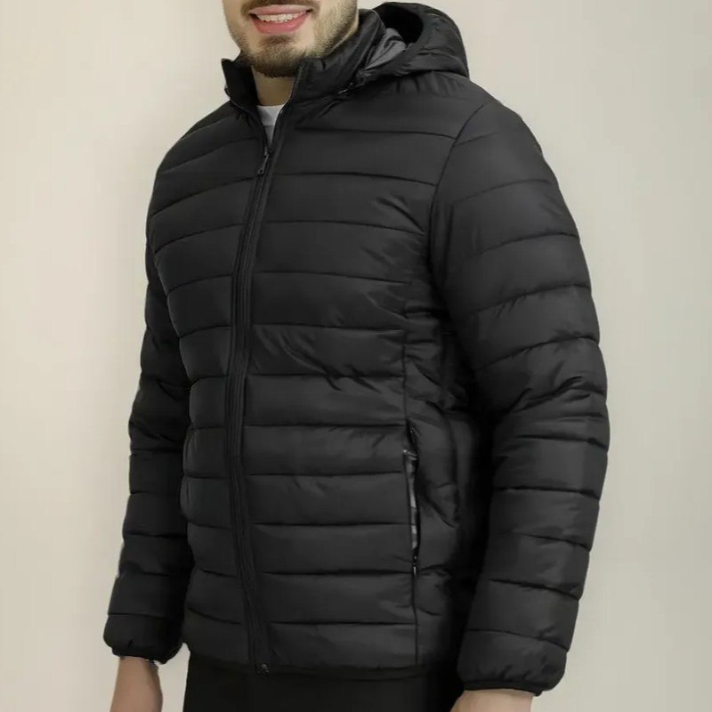 Jaqueta Masculina Casaco Nylon Puffer Preta Com Capuz Touca