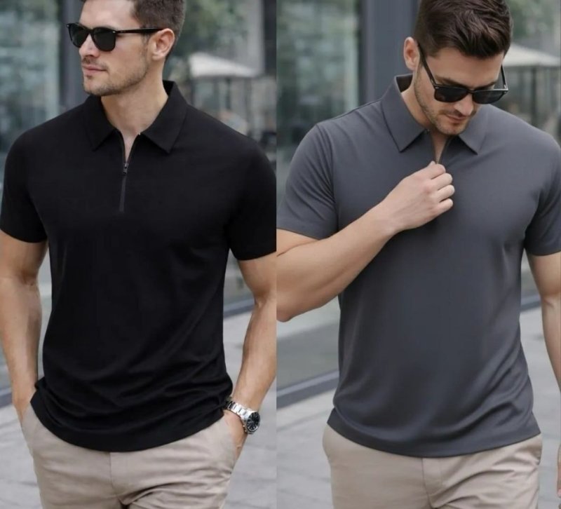 Camisa Polo Zíper Masculina Slim Fit Tecnológica Marrom Lisa P