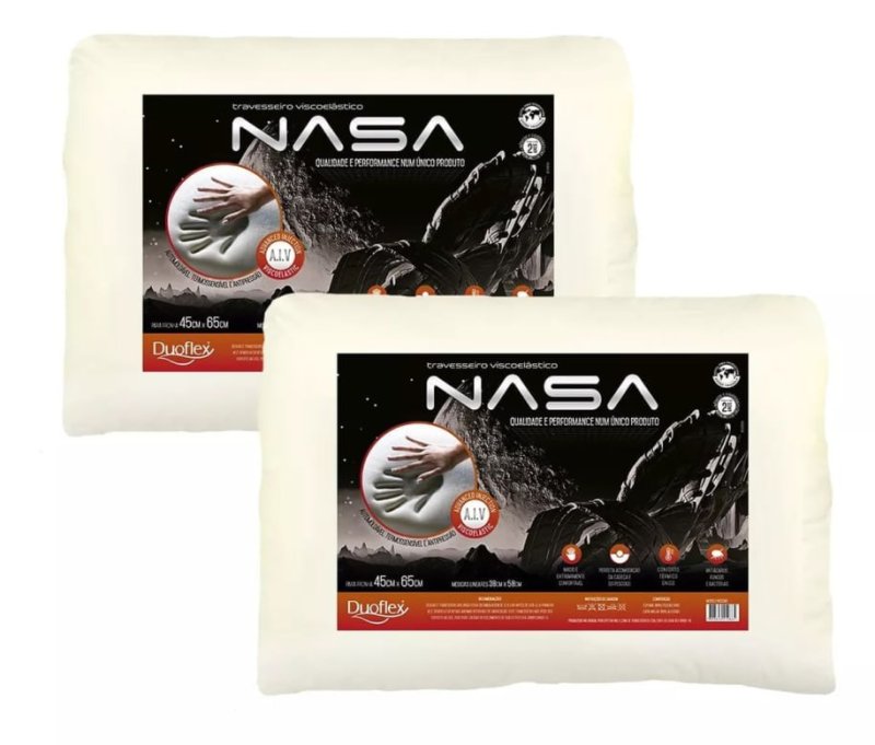 Kit Com 2 Travesseiro Nasa-x 10cm Viscoelástico Duoflex