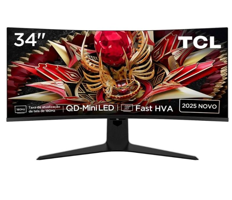 Monitor Gamer Curvo TCL 34 Polegadas QLED Mini LED WQHD R83Q 180Hz 1ms (GtG) HDR 1400 nits 34R83Q