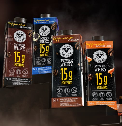 12 un. 3 Corações Bebida Láctea Cappuccino Power Whey 15g proteína