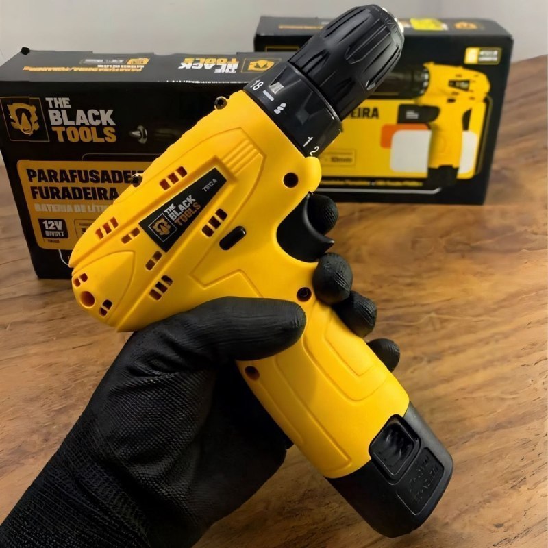 Parafusadeira Furadeira The Black Tools TB12A 3/8 a Bateria Cor Amarelo