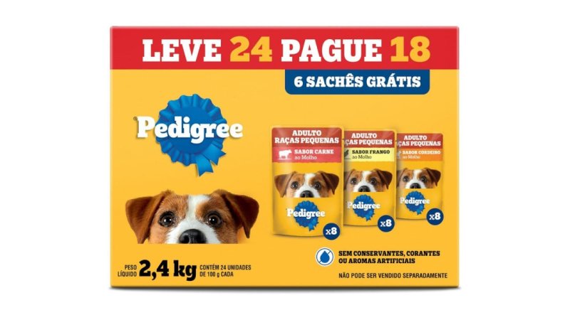Pack 24 un. Ração Úmida Pedigree Sachê Carne/Frango/Cordeiro para Cães Adultos de Raças Pequenas 100g