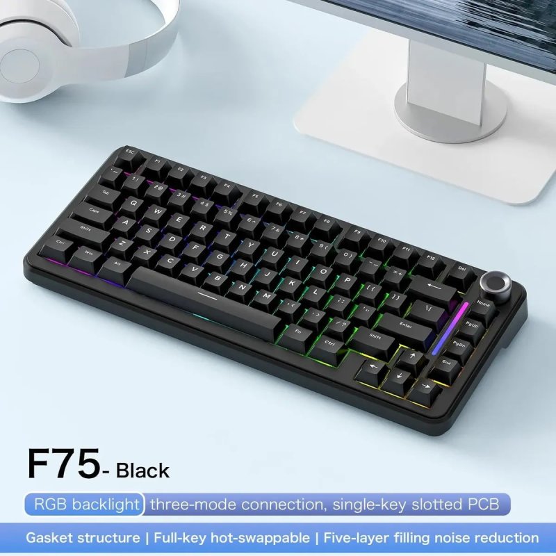 Teclado Mecânico Gamer Sem Fio Freewolf F75 Rgb
