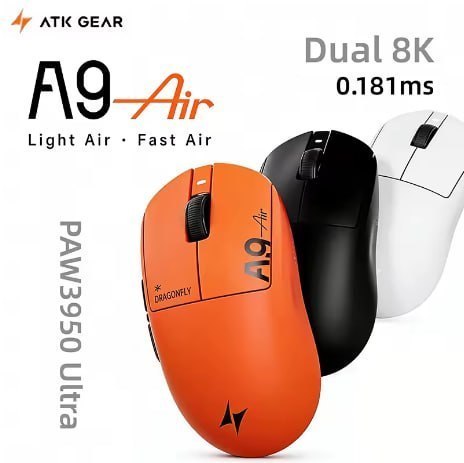 Mouse Atk A9 Air/Ultimate, Paw3950Ultra, 8000Hz, Nordic 54L15, Switch óptico