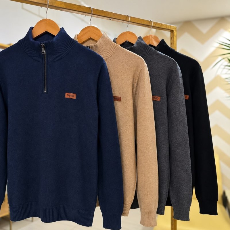 Suéter Masculino Zíper Gola Alta Red Nose Básico Inverno