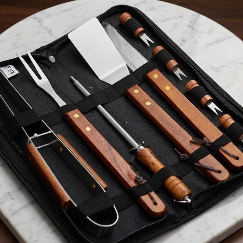 Kit Churrasco 360 De Aço Inoxidável Com 10 Peças