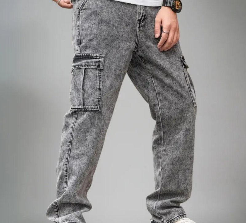 Calça Jeans Cargo Baggy Masculina Streetwear Mesclada P A Gg
