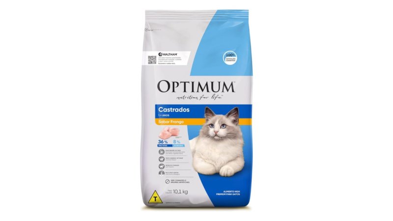 Ração Optimum para Gatos Adultos Castrados Sabor Frango 10,1kg