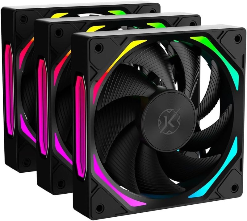 Kit com 3 Fans Kalkan Halo ARGB Preto 120 mm 2200 RPM PWM 48.5CFM