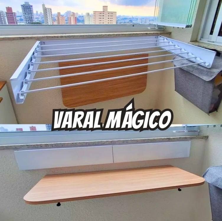 Varal Magico 7 Varetas 120cm Aluminio - Dobravel Branco