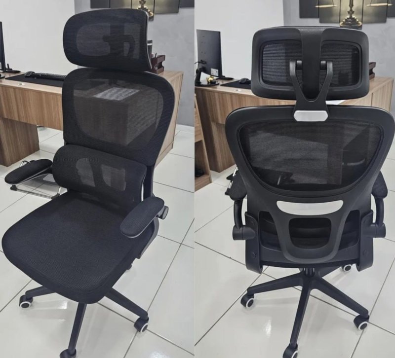 Cadeira Escritório Ergonômica Genebra B500 Luvinco Cor Preto Com Suporte Lombar Estofado Mesh