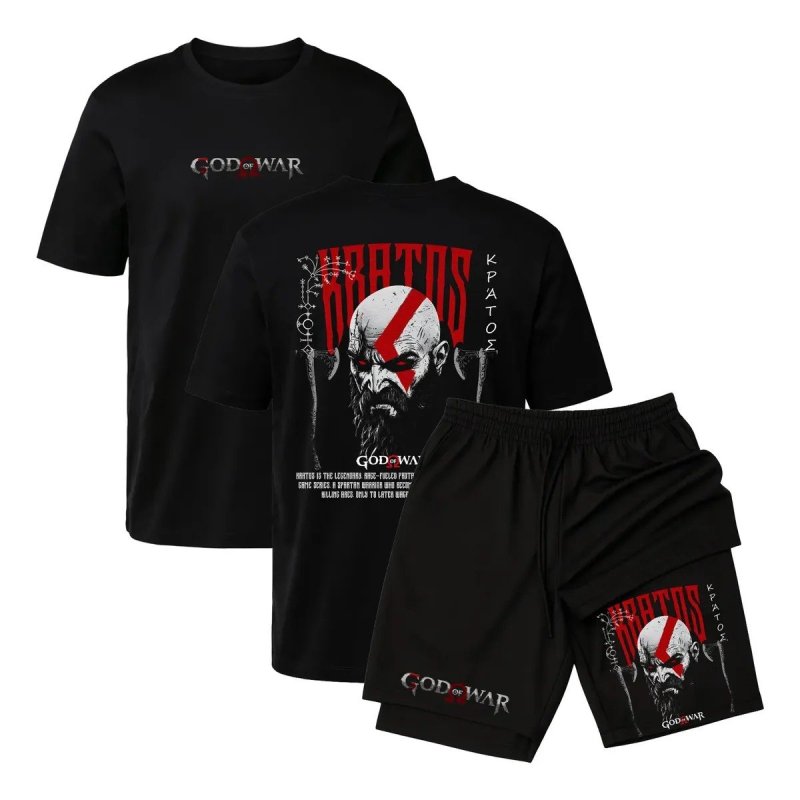 Kit Camiseta + Short Dry Fit 2 Em 1 Kratos God Of Academia