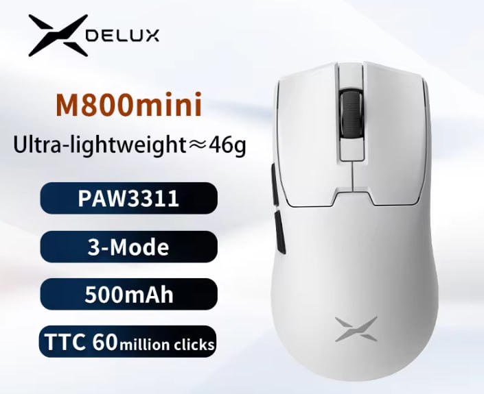 Mouse Delux M800mini PAW3311 (Apenas Branco)