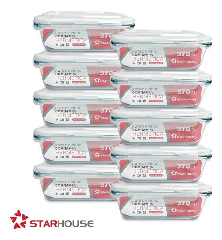 Kit com 10 Potes de Vidro Herméticos 370ml Star House – Vai ao Forno