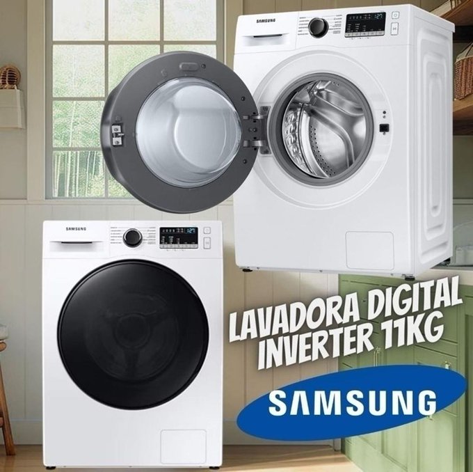 Samsung Lavadora de Roupas Digital Inverter Porta Black WW11T Branca 11kg 110V