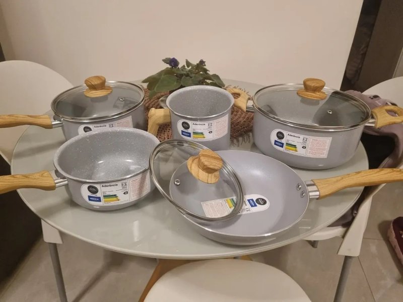 Conjunto De 5 Panelas Gris Brinox Ceramic Life Easy Cinza