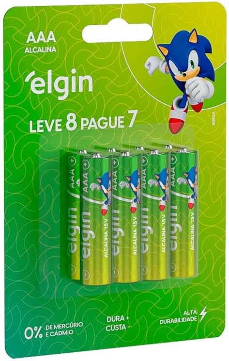 Pilha Alcalina AAA Elgin Palito - 8 Unidades