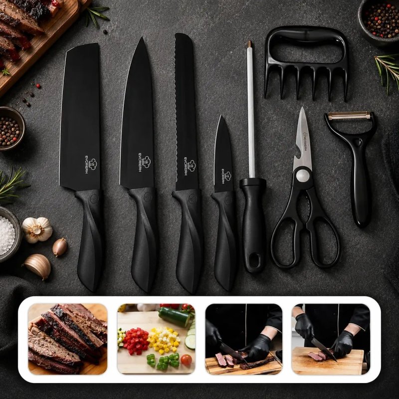 Kit com 8 Facas Premium em Aço Inox para Churrasco